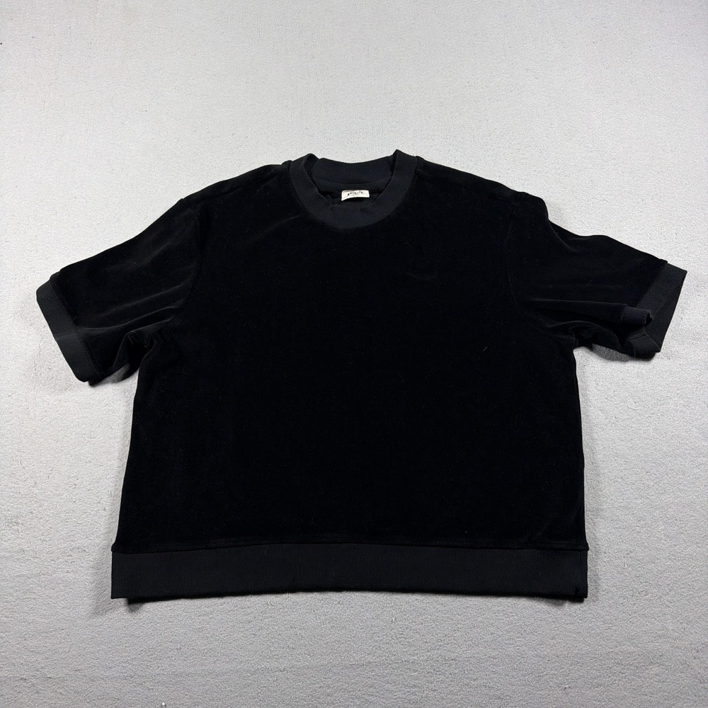 Pact Velour Top Large Black Organic Cotton Short Sleeve Crewneck Casual